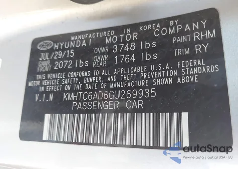 2016 Hyundai Veloster from USA, damaged, VIN KMHTC6AD6GU269935